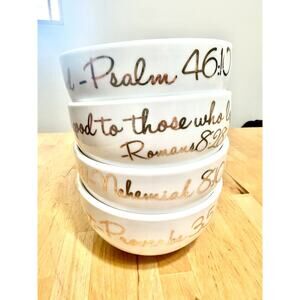 Coventry Cereal Bowls Set Of 4 White Porcelain Gold Letters NWOT